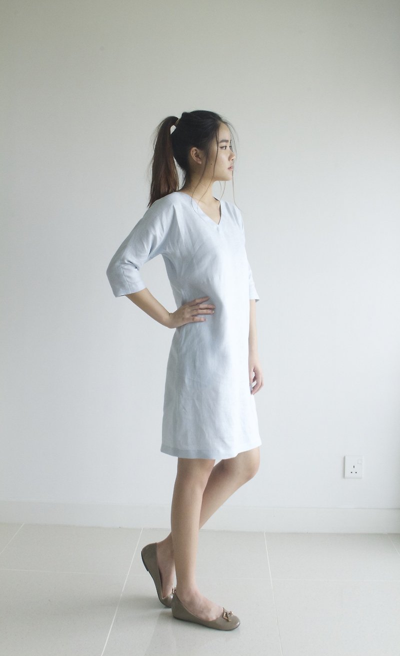 linen dress / linen clothing / linen for women / short dress E 41 D - ชุดเดรส - ลินิน 