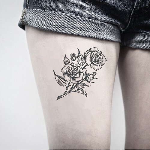 OhMyTat TOOD 紋身貼紙 | 大腿位置玫瑰花朵植物刺青圖案紋身貼紙 (2枚)
