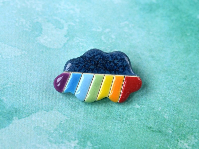 Rainbow cloud pin brooch - Brooches - Pottery Multicolor