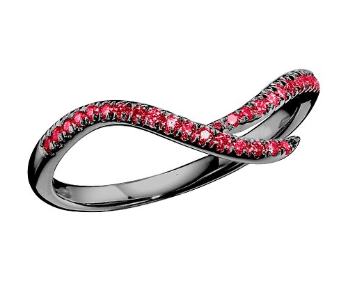 Majade Jewelry Design 密釘鑲紅寶石14k金結婚戒指 非傳統植物戒指 另類樹枝形酷黑戒指