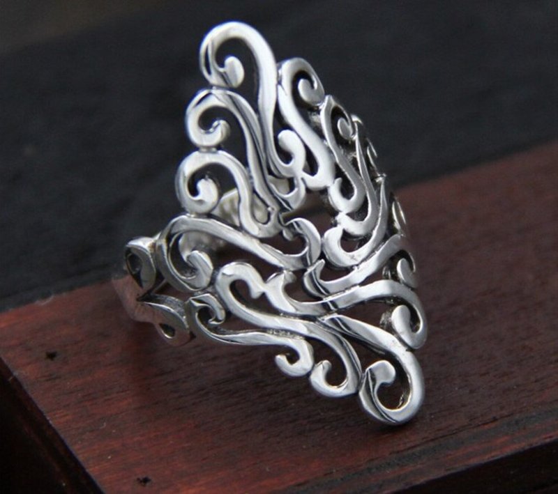 Real S925 Sterling Silver Vintage Ethnic Vines Pattern Finger Rings for Women - General Rings - Sterling Silver Silver