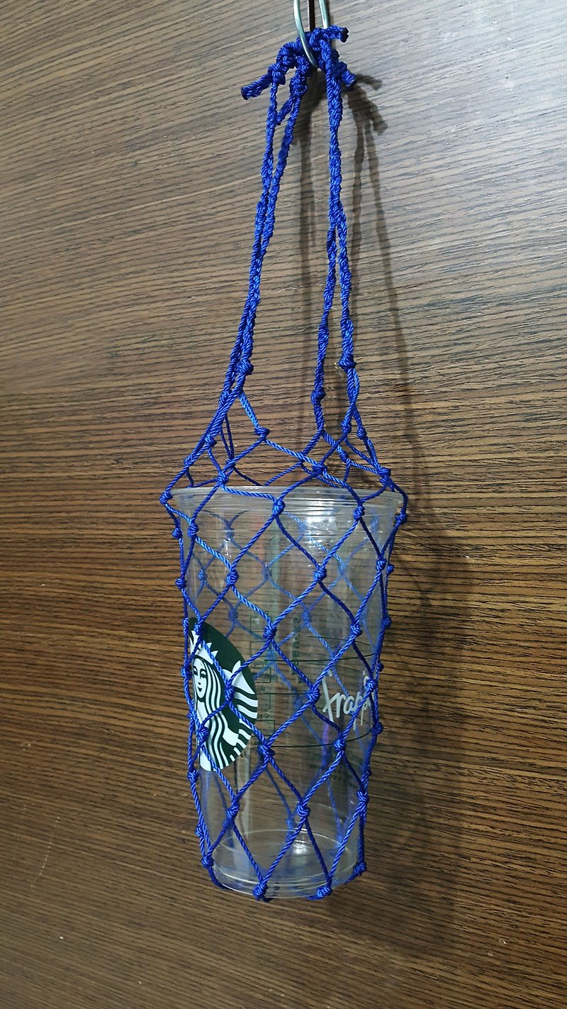 Handmade lightweight beverage net bag (blue) / beverage cups, thermos bottles, PET bottles are all available - Pitchers - Other Man-Made Fibers Blue