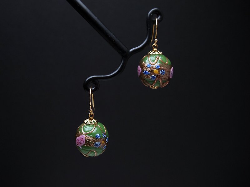 Murano Glass Beads Earring #GE0429 - Earrings & Clip-ons - Glass Green