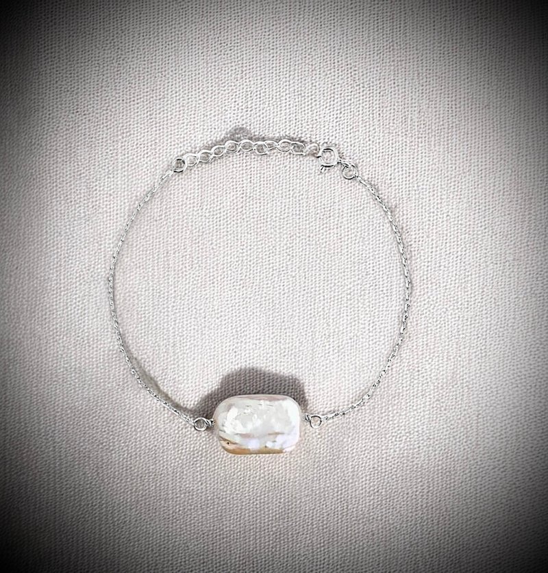 日本進口天然淡水方型強光珍珠s925純銀氣質高雅手鏈項鏈 - 項鍊 - 珍珠 銀色