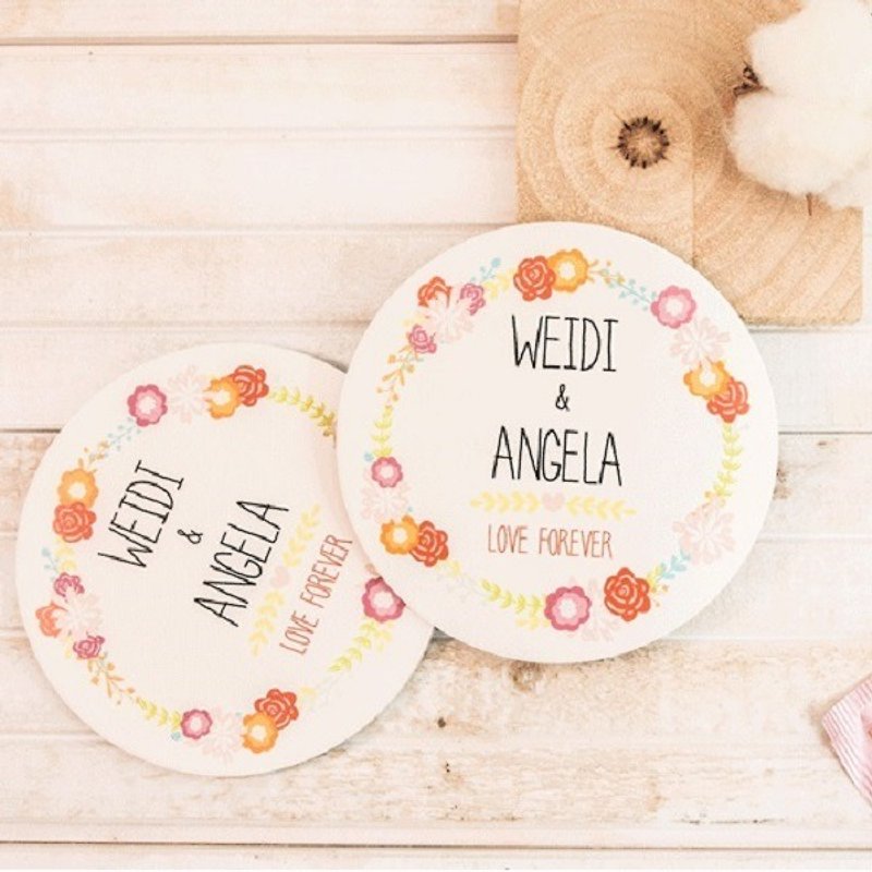 [Custom wedding commemorative ceramic absorbent coasters] LifeCare Wreath Lovely Flower - Coasters - Other Materials 