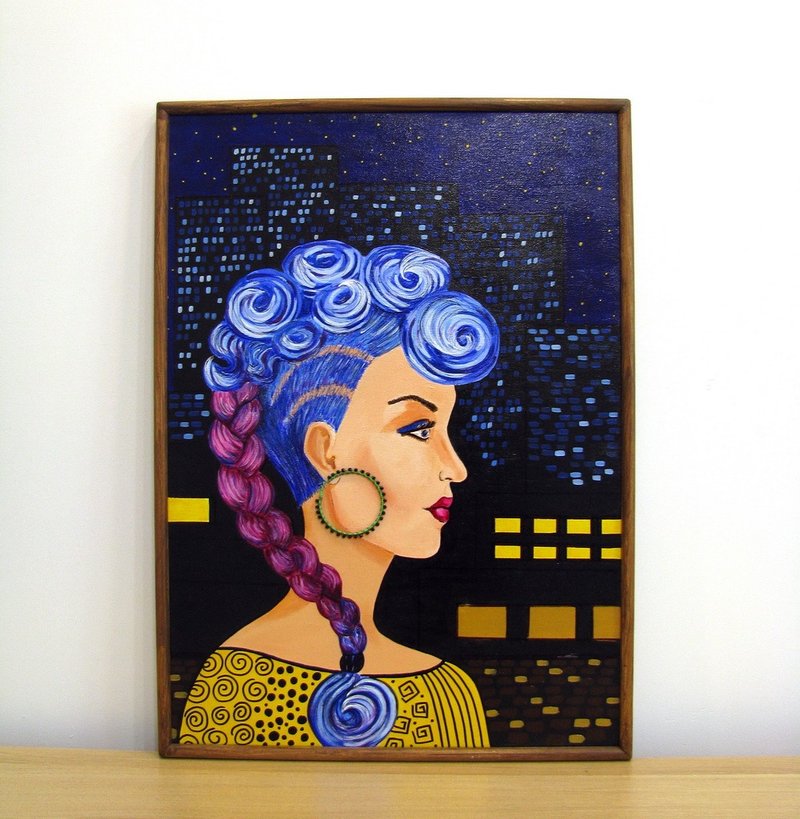 Modern girl portrait original acrylic painting large size canvas home decoration - 壁貼/牆壁裝飾 - 其他材質 多色