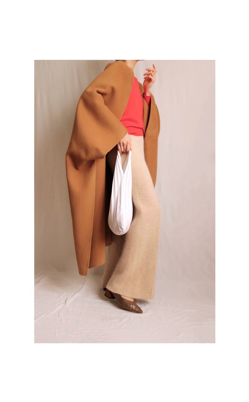 Hand-stitched double layer cashmere wool cape coat - Golden Desert - เสื้อสูท/เสื้อคลุมยาว - ขนแกะ 