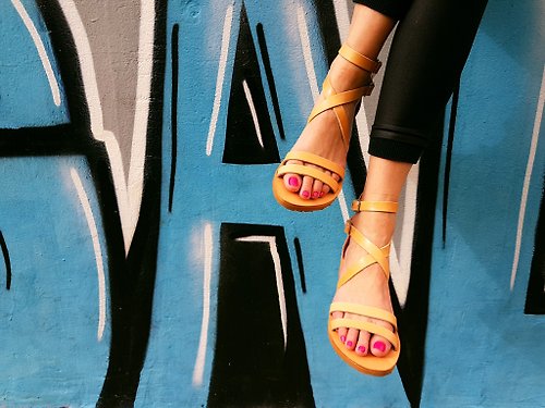 LeatherStrata Greek Sandals Genuine Leather Womens Platform Summer Shoes Easy on-off