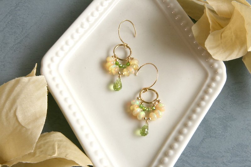 Original style opal Stone diopside earrings can be changed clip-style noble fire~flying - ต่างหู - เครื่องเพชรพลอย สีเขียว