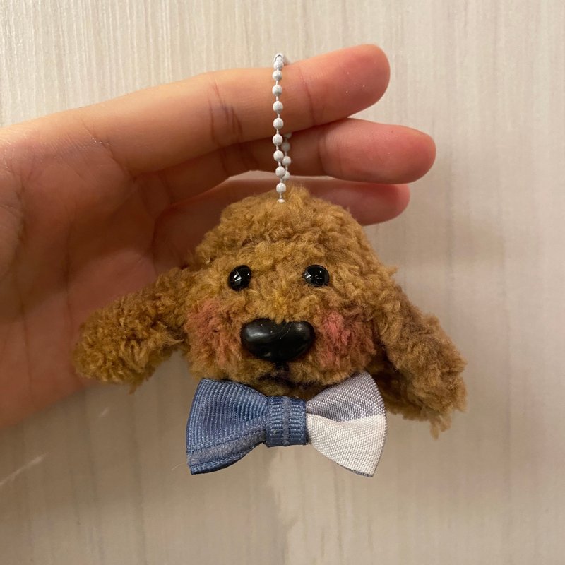 Red poodle dog head pendant 5cm DOG-hair root twist stick handmade/doll pet doll - Other - Other Materials Brown