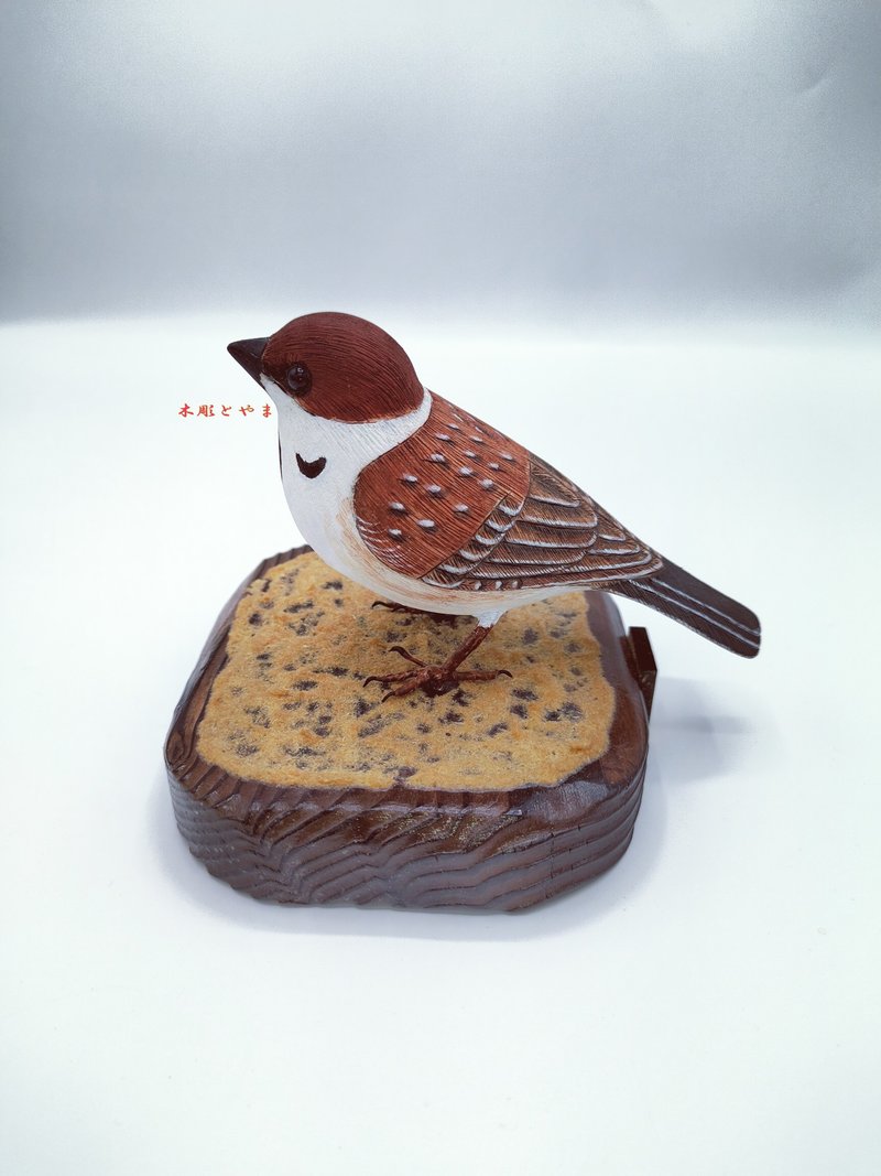 Wooden bird carving sparrow (single) - Items for Display - Wood Brown