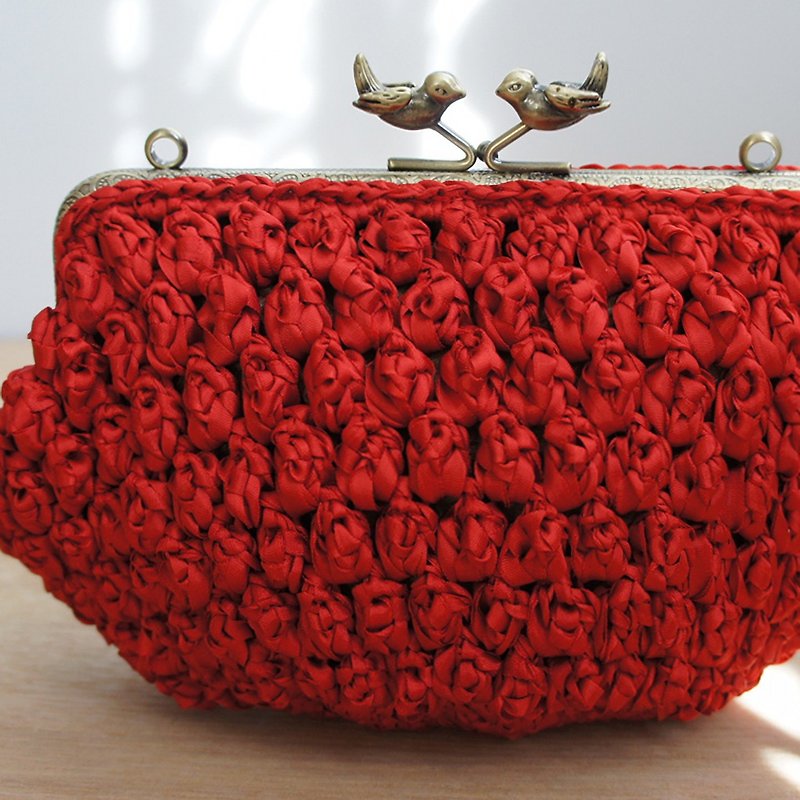 Ba-ba handmade  Popcorn crochet petit-bag  No.C1209 - กระเป๋าเครื่องสำอาง - วัสดุอื่นๆ สีแดง
