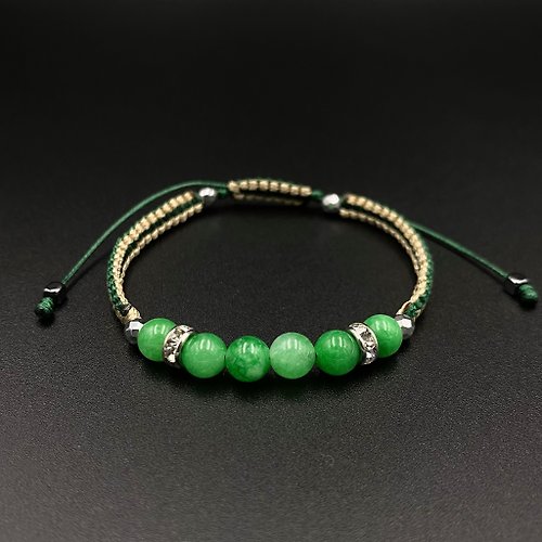 Premier Handicraft Jade Lucky Stone Macrame Bracelet (6 pcs)(Dark Green-Tan Stylish)
