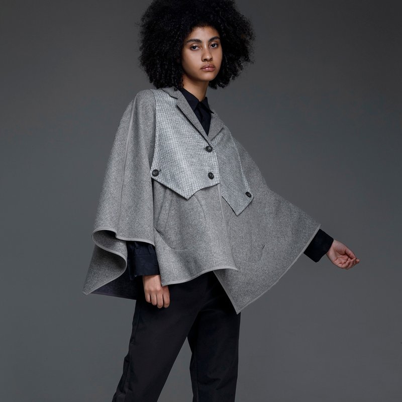 Reversible wool cape jacket - เสื้อแจ็คเก็ต - ขนแกะ สีเทา