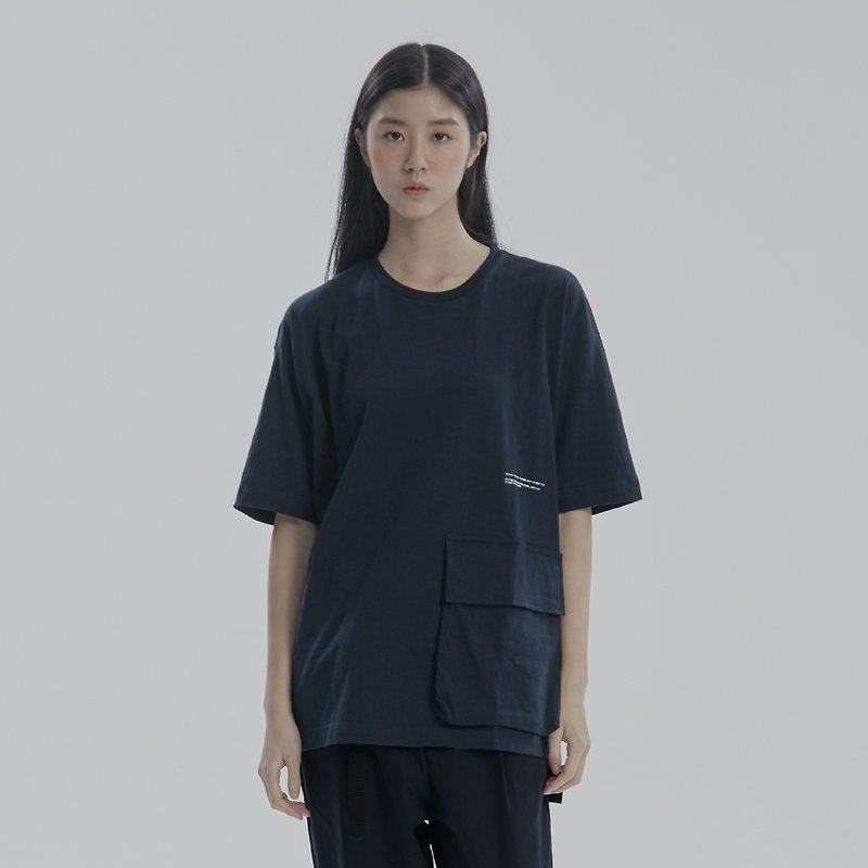 DYCTEAM - Bamboo Cotton Drop Shoulder Stereo Pocket Tee (BU) - Unisex Hoodies & T-Shirts - Cotton & Hemp Blue