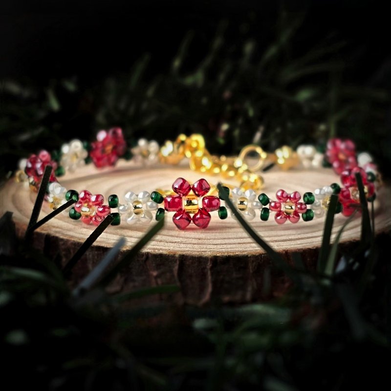 Flower Beaded Bracelet Glass Beads-Garden Series Red Garden- - สร้อยข้อมือ - แก้ว สีแดง