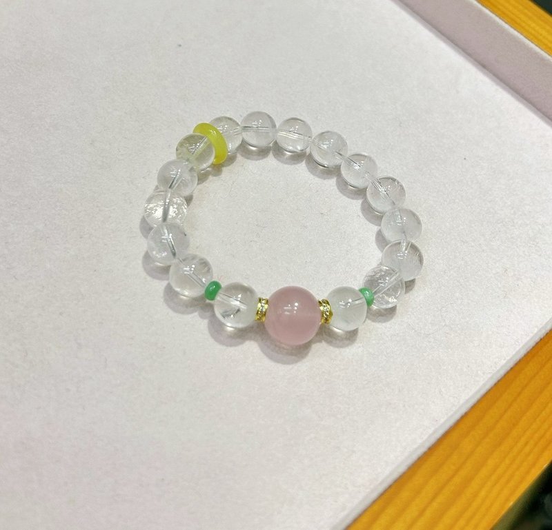 11mm天然白幽靈 粉水晶翡翠蜜蠟跑環設計單圈手串手鍊s - 手鍊/手環 - 寶石 橘色