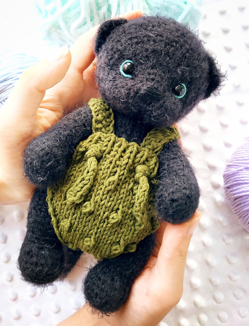 Teddy black cat/ ooak teddy kitten/ Cute black cat/ stuffed cat toy/ black cat - 寶寶/兒童玩具/玩偶 - 其他材質 