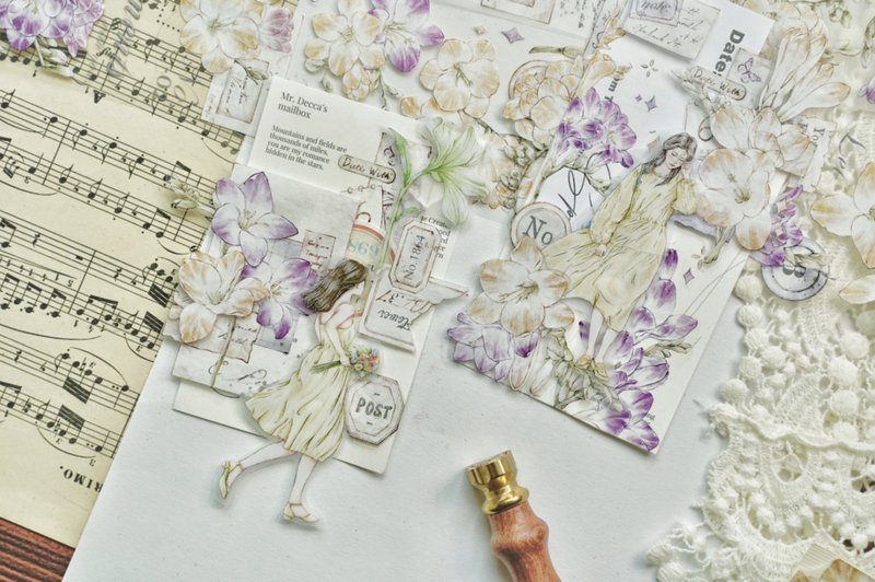 香雪蘭信箋 淡紫レトロ花集 PET 和紙膠帶 - 紙膠帶/和紙/PET - 其他材質 紫色