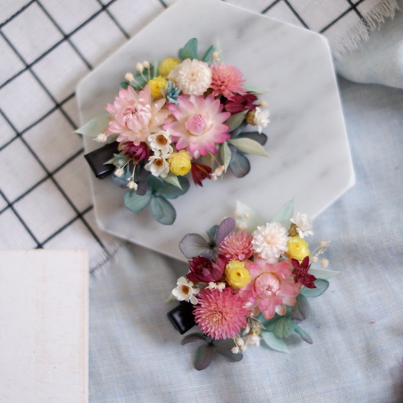 客製專屬訂單- 粉藍、粉紫、藍黃髮夾、滿天星花冠 For dear Anna - 乾花/永生花 - 植物．花 