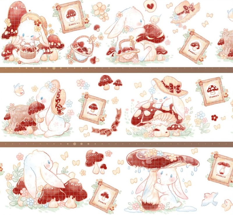 Red Mushroom Illustration PET Paper Tape - สติกเกอร์ - วัสดุอื่นๆ หลากหลายสี