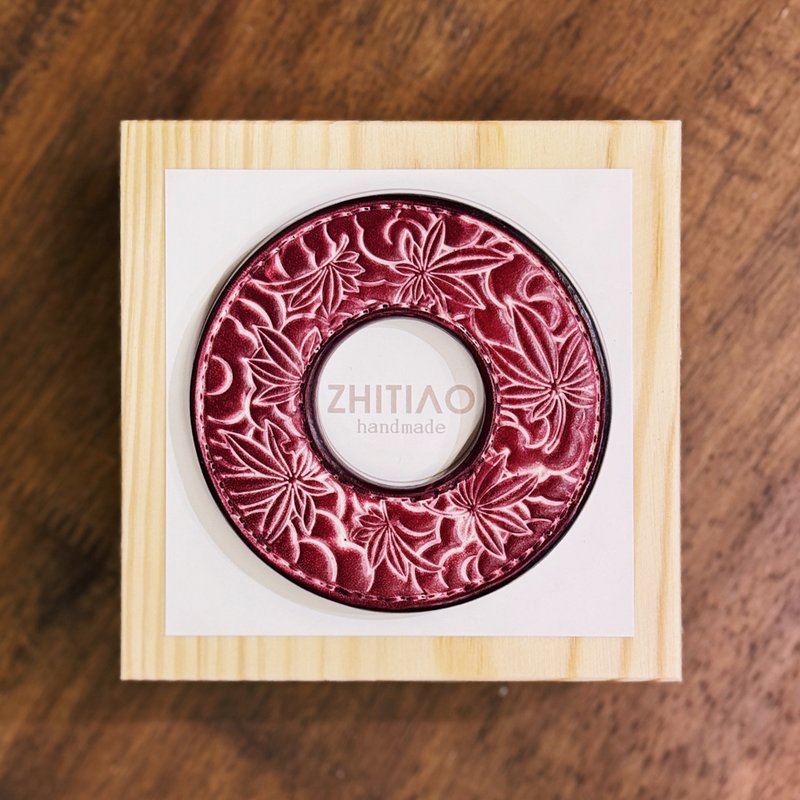 原創手工製作牛皮劍道刀鐔 楓林云海 霧蠟紅 劍鍔 Tsuba - 運動配件 - 真皮 紅色