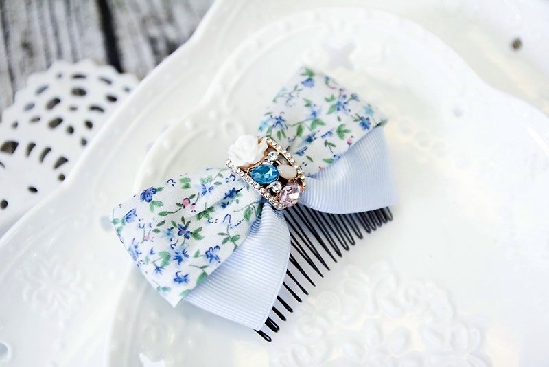 Blue flush bow hair fork - Hair Accessories - Cotton & Hemp Blue