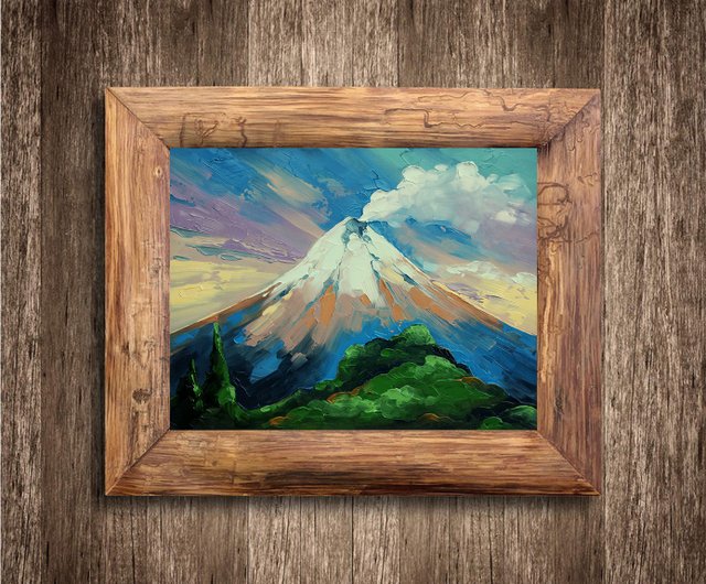 火山の絵画 山の風景 オリジナルアート 手作り壁飾り - ショップ