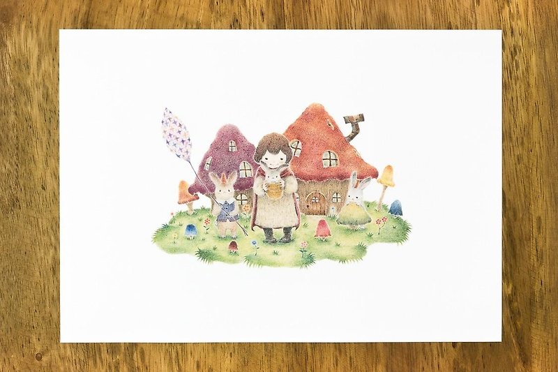 Living with a picture. Art Print "Azusa and the march of the family, a large mushroom house" AP-68 - โปสเตอร์ - กระดาษ สีแดง