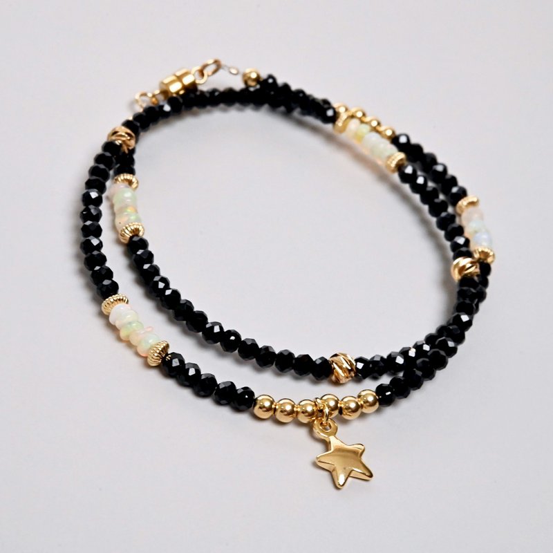 Light of the Night | 14k gold-filled handmade custom\ black Stone* opal bracelet - Bracelets - Gemstone Black