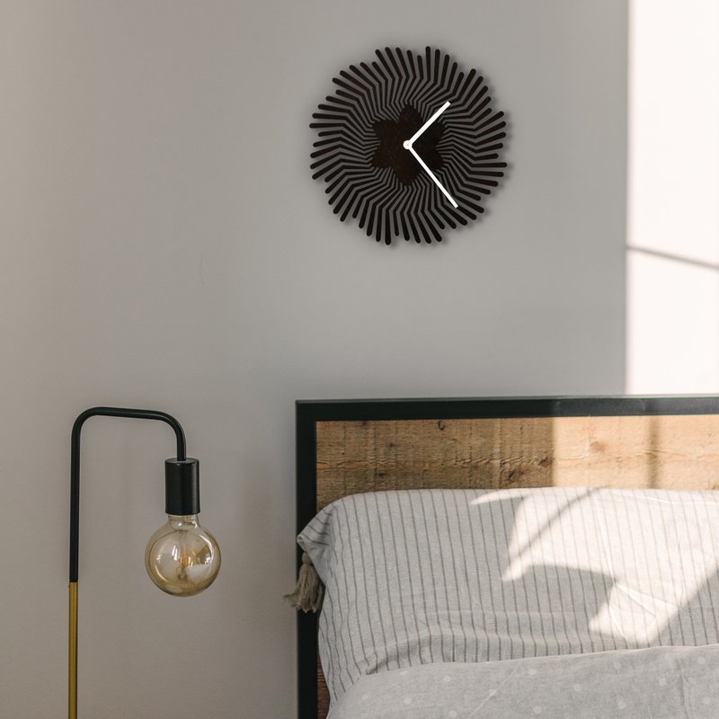 Supernova black - unique geometric handmade wooden wall clock, a wall art - นาฬิกา - ไม้ สีดำ