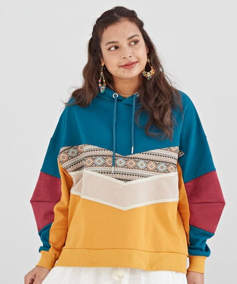 【熱門預購】 女款緹花撞色重工拼接連帽衫帽踢(3色)CTK-5101 - 帽T/大學T - 其他材質 