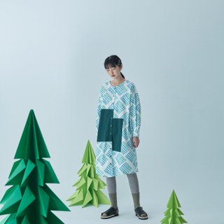 チェック柄スタンドカラーロングシャツグリーンチェック柄