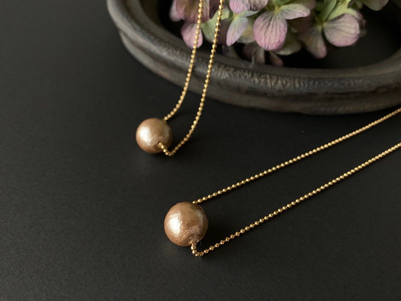 [Unisex] 1 gold color cotton pearl necklace - สร้อยคอ - วัสดุอีโค สีทอง