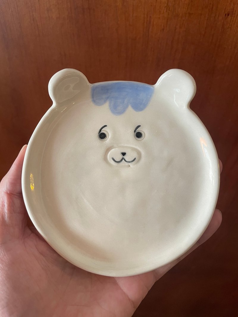 ceramic white bear plate - จานและถาด - ดินเผา ขาว