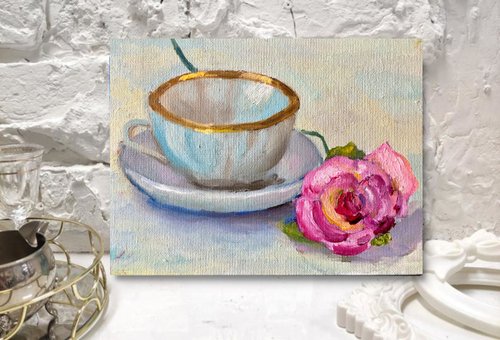 油絵手書き薔薇 金丸直衛「薔薇」油絵・F6号 絵画買取・販売の小竹美術