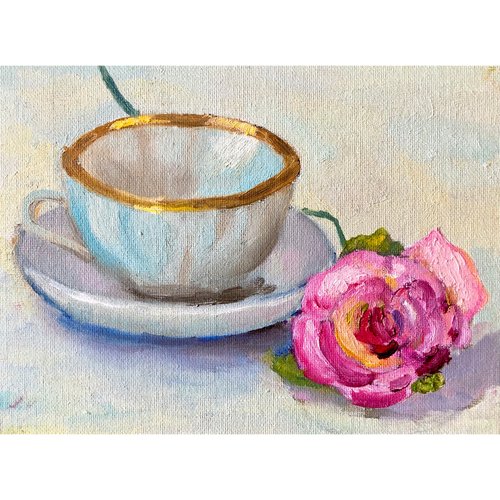 油絵手書き薔薇 金丸直衛「薔薇」油絵・F6号 絵画買取・販売の小竹美術