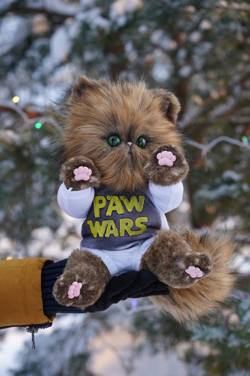 Chewie Kitten fantasy creature interior doll unique toy for home decorating - 公仔/玩偶 - 其他材質 咖啡色