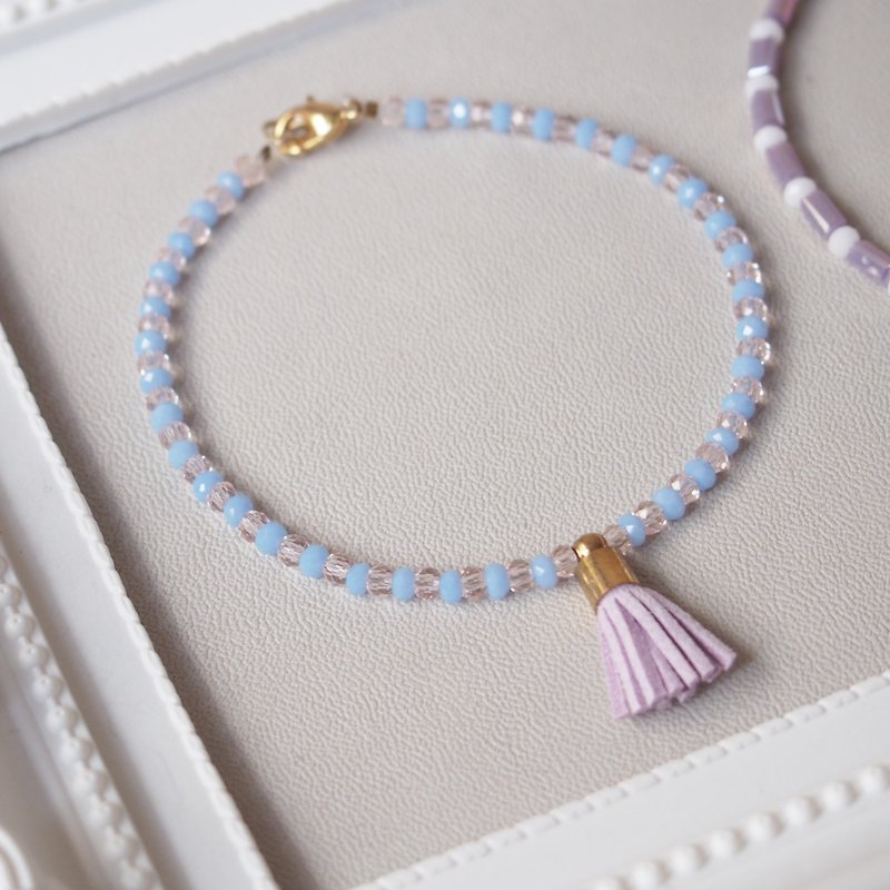 Pink blue pink beads • leather tassels • bracelet bracelets • gifts - สร้อยข้อมือ - โลหะ สีน้ำเงิน