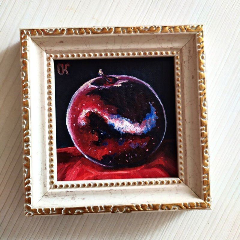 掛畫/ 蘋果畫/ 水果畫/ 小畫/ Apple Oil Painting Fruit Original Painting Framed Miniature - โปสเตอร์ - วัสดุอื่นๆ หลากหลายสี