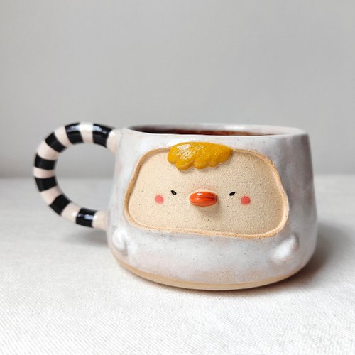 Noonster clay village White ducky cup. Handmade ceramic cup. coffee cup, tea cup.
