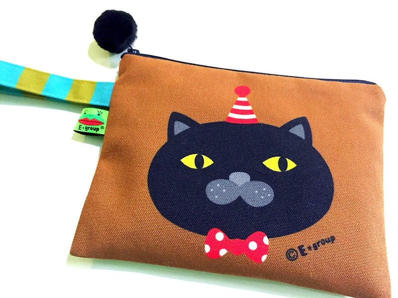E * group Handbag Double-sided Design 2-in Value Offer 777 Storage Kit Organizer Handbag Cosmetic Bag Gifts Cat Frog - กระเป๋าเครื่องสำอาง - ผ้าฝ้าย/ผ้าลินิน สีนำ้ตาล