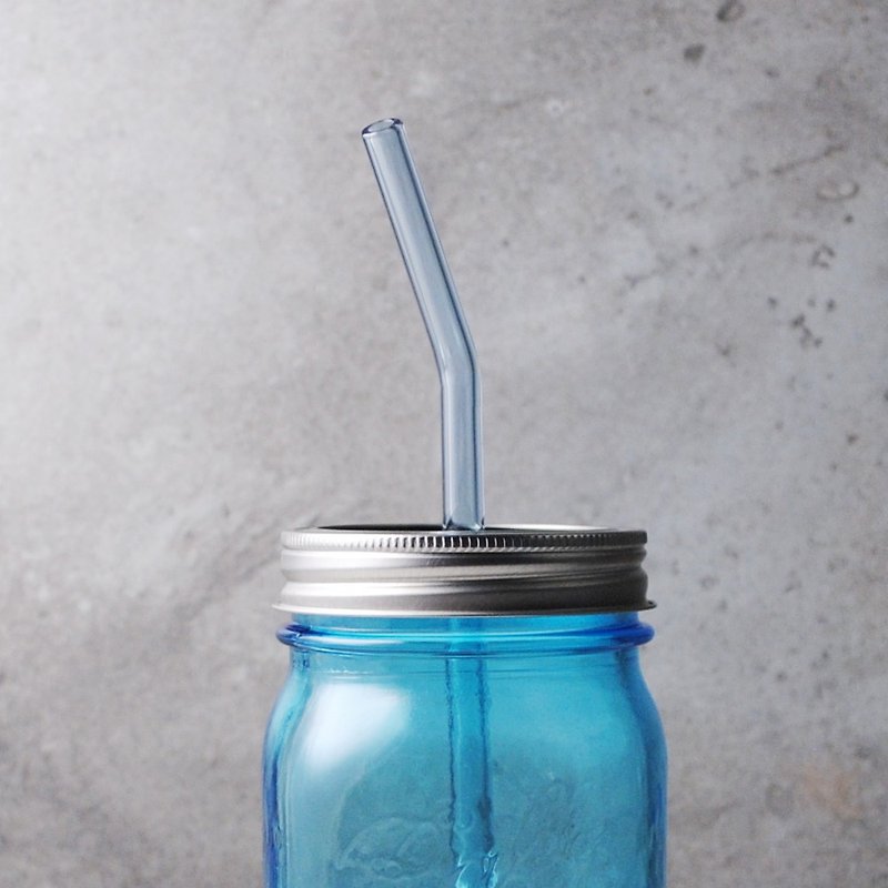 25cm (caliber 0.8cm) curved flat rainbow glass straw customized (with a cleaning brush) - Beverage Holders & Bags - Glass Blue