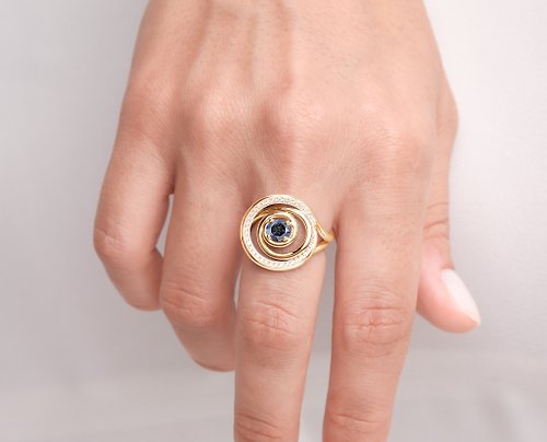 Majade Jewelry Design 灰鑽石螺旋求婚訂婚戒指套裝 14k黃金圓環新娘結婚2合1戒指指環