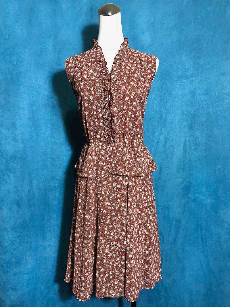 Ruffled chiffon sleeveless vintage dress / Bring back VINTAGE abroad - ชุดเดรส - เส้นใยสังเคราะห์ 