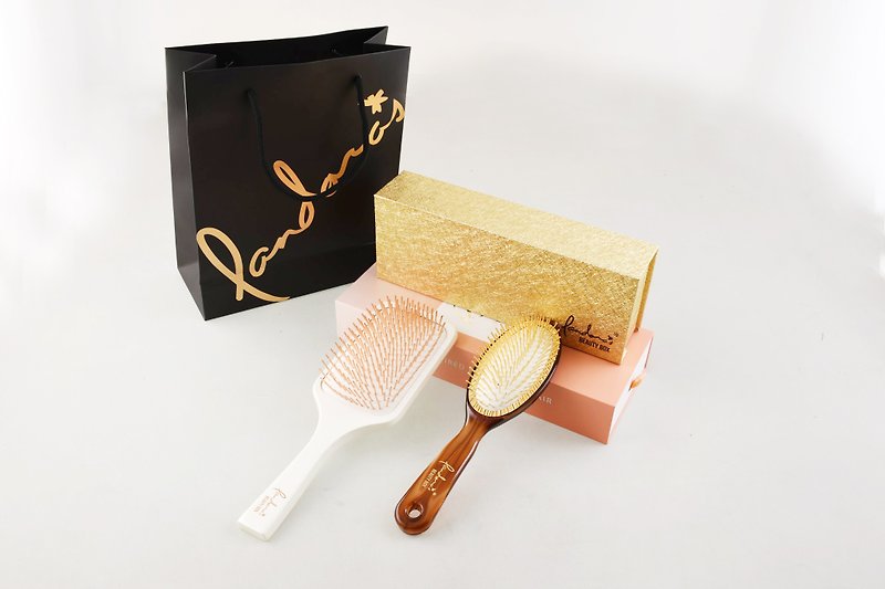 [Mother's Day Gift] Gold Bronze Ion Comb Set | Pandora's Beauty Box (with black bag) - Makeup Brushes - Wood 