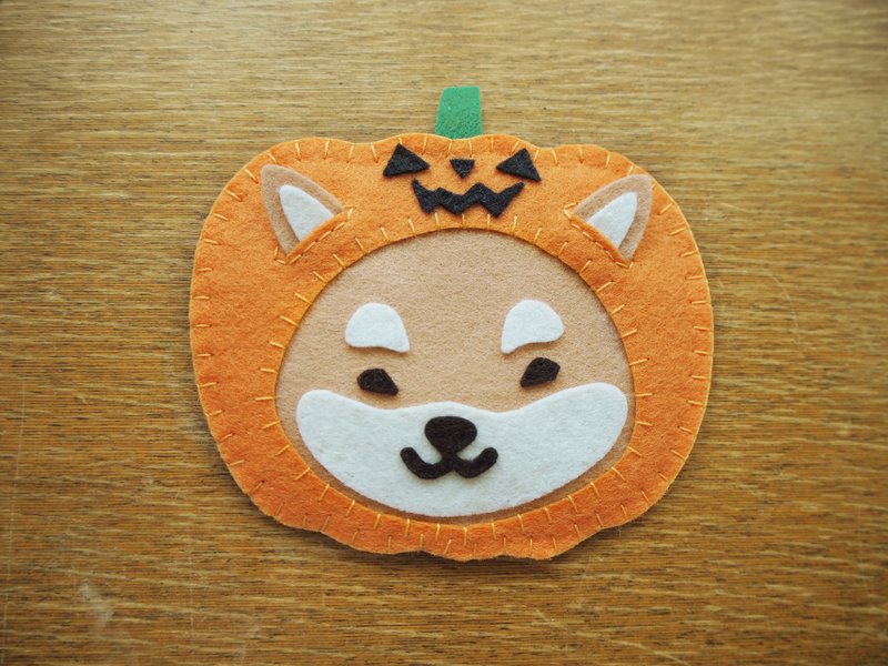 Mangogirl Healing Pumpkin Shiba Inu Handmade Coaster - ที่รองแก้ว - วัสดุอื่นๆ สีส้ม