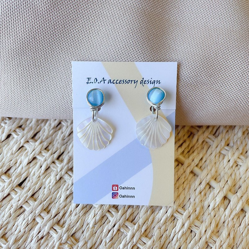 Cat's Eye Shell/ Painless Clip-On - Earrings & Clip-ons - Waterproof Material Blue