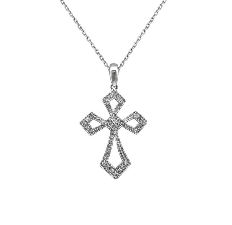 十字架鑽石項鍊 天然南非鑽石 0.14克拉 14K 天然鑽石墜子 - 項鍊 - 鑽石 