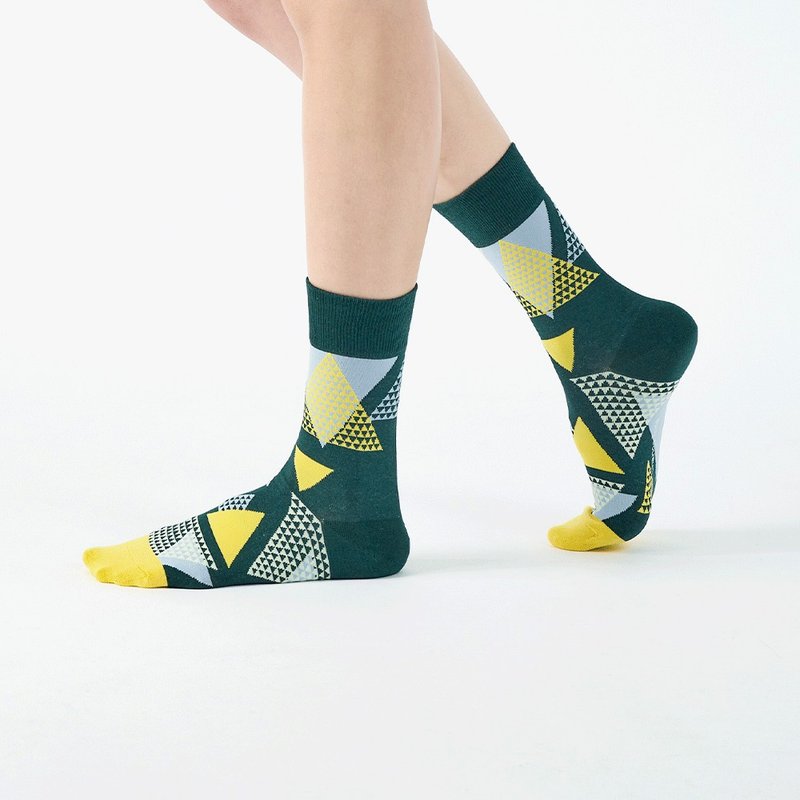 Three 稜鏡/green(F)-MIT design mid-calf socks - ถุงเท้า - ผ้าฝ้าย/ผ้าลินิน สีเขียว